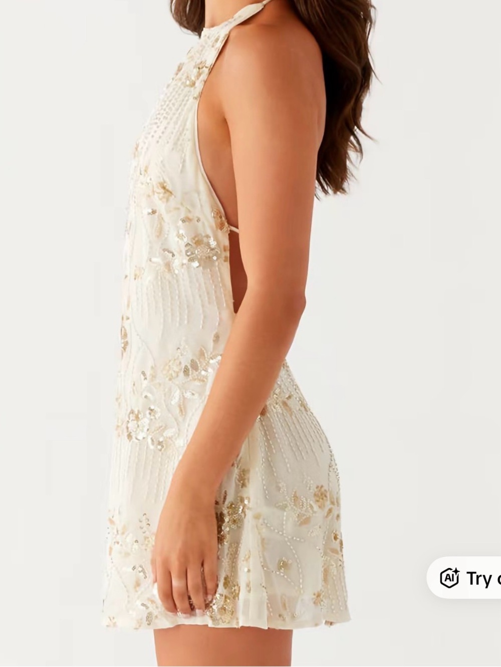 Light Yellow Beaded Halter Mini Dress